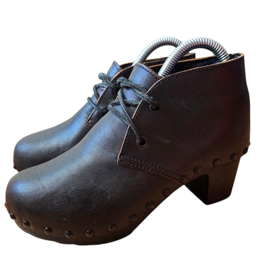 Unbranded Made In France Wooden Ankle Leather Boho Fall Winter Boots Black Sz 6
